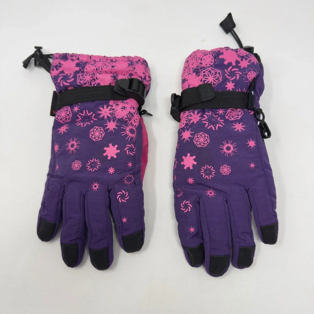Girl's Purple Pink Snowflake 3M Thinsulate Insulated‎ Ski Gloves Size 7-16